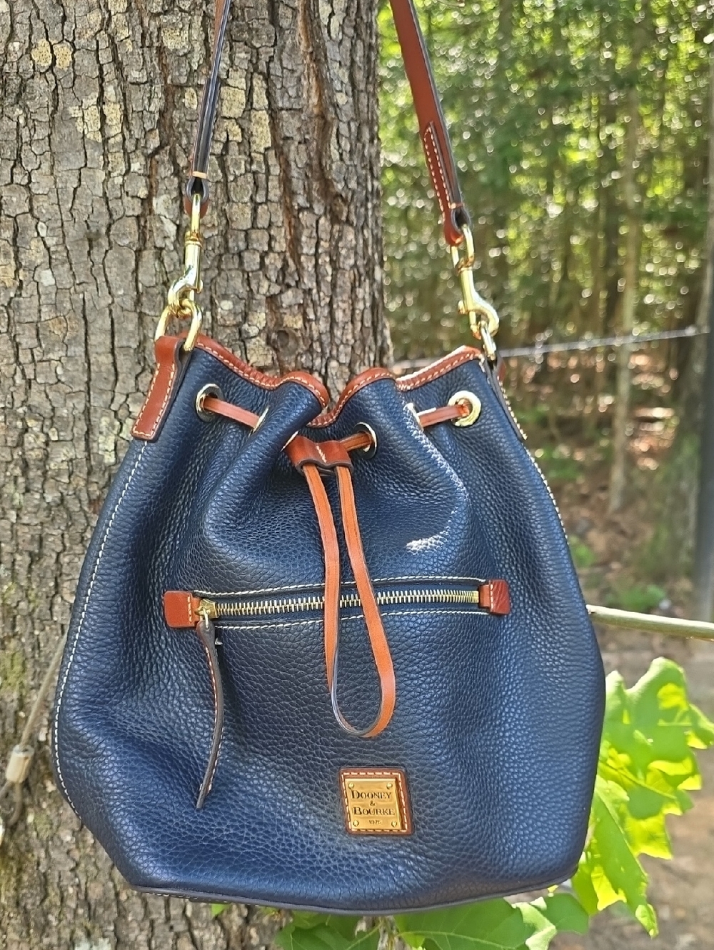 Dooney & Bourke Navy Pebble Leather Bucket Bag